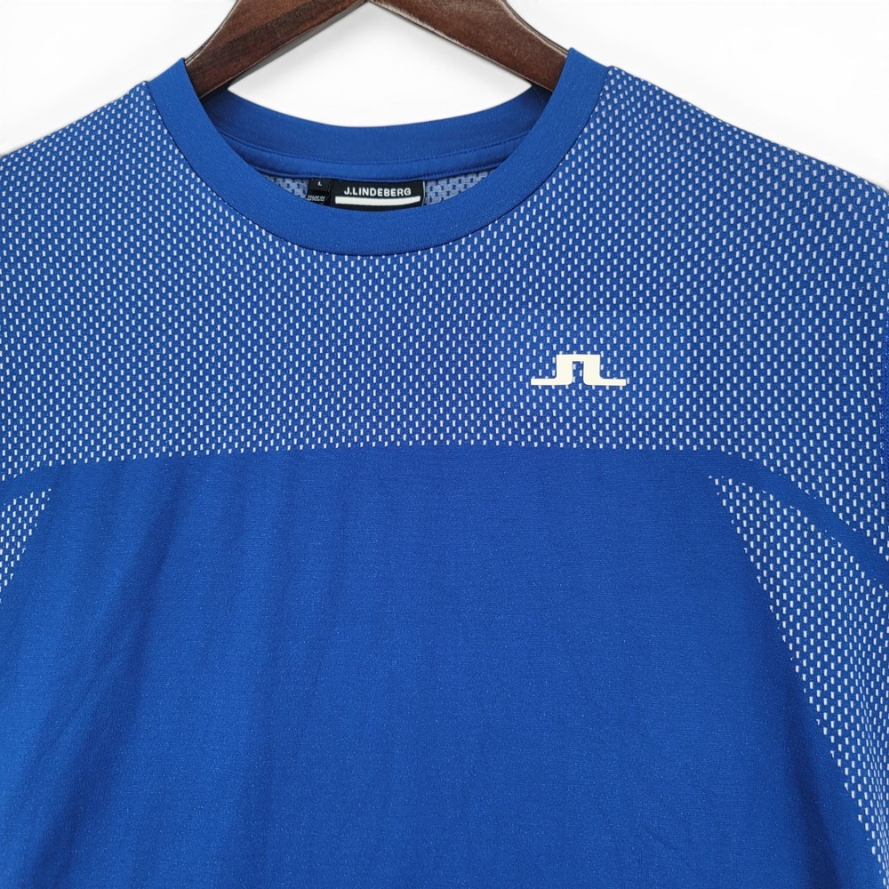 J Lindeberg T Shirt Mens L Blue Golf Athletic Performance Mesh‎ Stretch EUC